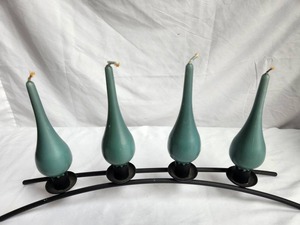 lot 83 image: Mid Century Modern Scandinavian Hand Forged Iron Teardrop Candles Set on Holder