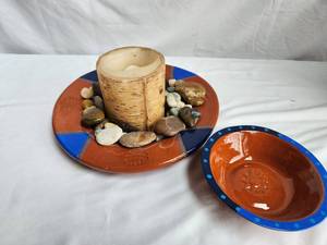 lot 142 image: Handcrafted Ceramic Candle Holder Set
