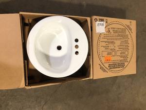 lot 24 image: Lot of Bootz Industries Laurel Round Drop-In Bathroom Sink in White    Customer Returns See Pictures