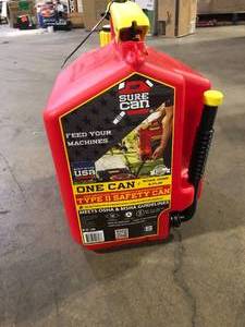 lot 27 image: SureCan 5 Gallon Gasoline Type II Safety Can Red with Flexible Rotating Spout  Customer Returns See Pictures