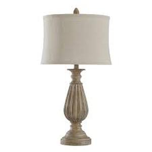 lot 9 image: 29 in. Brown with Black Tint Table Lamp with Beige Softback Fabric Shade by StyleCraft Customer Returns See Pictures