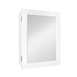 lot 28 image: Glacier Bay 23.6 in. W x 30 in. H Rectangular Wood Composite Medicine Cabinet with Mirror  Customer Returns See Pictures