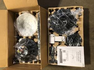 lot 1 image: Hampton Bay North Pond 52 in. IndoorOutdoor LED Matte Black Ceiling Fan with Light, Reversible Motor and Reversible Blades Included  Customer Returns See Pictures