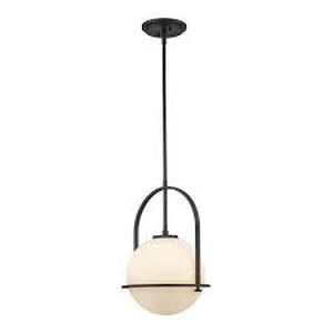 lot 26 image: Home Decorators Collection Owens 1-Light Matte Black Pendant Light Fixture with Globe Glass Shade   Customer Returns See Pictures