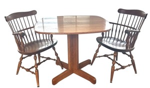 lot 41 image: Vintage Wooden Table with Pair of Windsor Style Nichols and Stone Chairs