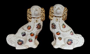 lot 30 image: Pair of Vintage Floral  Chintz Staffordshire Dog Figurines