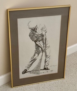 lot 60B image: Vintage Framed Anthony Ravielli  Illustration Print of Ben Hogan