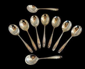 lot 8D image: Eight Wallace Stradivari Sterling Silver Soup Spoons and One Sugar Spoon