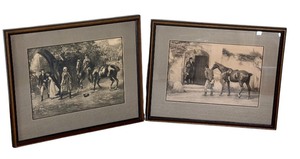 lot 52 image: Two Framed Antique Black and White Drawing Prints including Vintage Framed Print the Reluctant Father in Law by H. Dobson