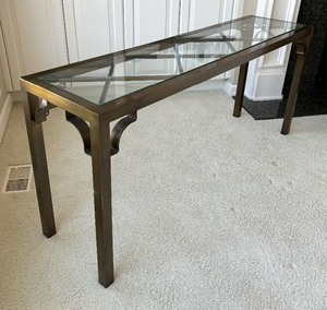 lot 130 image: Criss Cross Design Metal Console Table with Glass Top