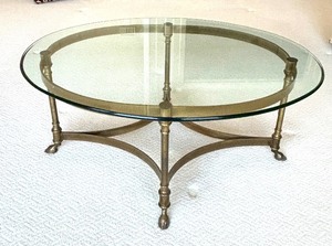 lot 135 image: Vintage Brass Based Coffee Table  Vintage Mid Century LaBarge Style Coffee Table