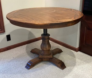 lot 152 image: Adjustable Height Vintage Table  Telescoping Vintage Round Wooden Table