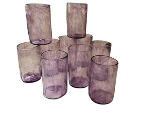 lot 182 image: Set of 10 Lavender Colored Hand Blown Glass Tumblers