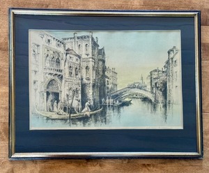 lot 181 image: Vintage Framed Colored Etching Venice Print
