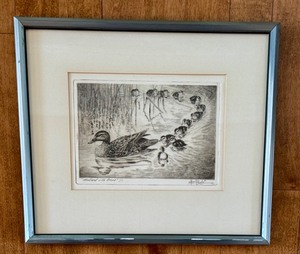 lot 7BB image: Les Kouba Drypoint Etching  Original Les Kouba Drypoint Etching Mallard with Brood