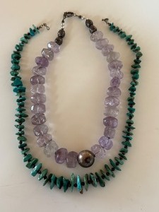 lot 172 image: Beaded Turquoise Necklace and Beaded Amethyst Crystal Necklace