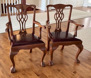 lot 92 image: Pair of Dave Weflan Walnut Chippendale Style Chairs