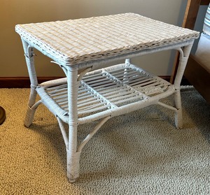 lot 113A image: White Wicker Accent Table