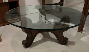 lot 229 image: Vintage Wooden Based Glass Top Coffee Table