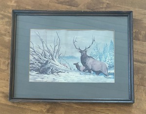 lot 245 image: Quail and Elk Bull Print by Richard Amundsen