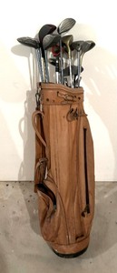 lot 261 image: Leather Golf Bag with Ladies Clubs by Callaway, Yonex, Lynx, Taylor Made and More