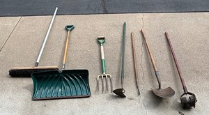 lot 270 image: Broom, Shovels, Tiller, Pitchfork and More