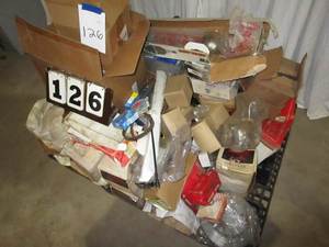 lot 126 image: Pallet Misc - Clamps, Calipers, Handles, Fan Belts, Axels, Filters & More