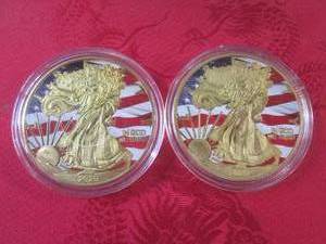 lot 27 image: (FS) 2 Painted Walking Liberty Reli...