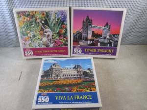 lot 97 image: (CS) 3 New 550 Piece Puzzles - Unop...