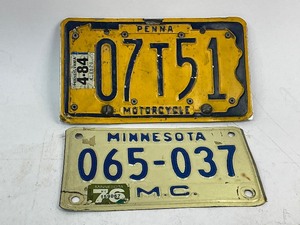 lot 100 image: Two Motorcycle License Plates - 1976 Minnesota, 1984 Pennsylvania