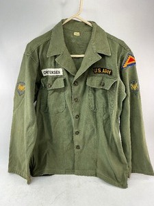 lot 141 image: Vintage Army Long-Sleeve Shirt with Patches