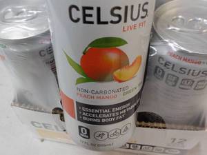lot 255 image: 12 pack Celsius Non Carbonated Peac...