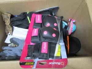 lot 159 image: box of bike knee and elbow pads...