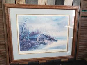 lot 7 image: Double Signed Les Kouba The Old Hunting Shack Framed Numbered  Art