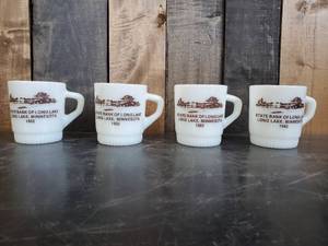 lot 20 image: 4 Vintage Fireking State Bank of Long Lake, Long Lake MN 1982 No chips or cracks