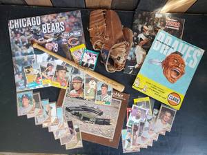 lot 29 image: Vintage Lot of Baseball Cards Glove Kirby Puckett Mini Bat and More