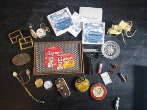 lot 84 image: Misc Lot of Vintage  Brass Buckles, DNR belt Buckle, Pocket Watch, Watches and More