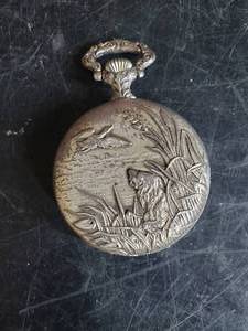 lot 90 image: Duck Hunting Andre Rivalle Pocket Watch In Good condition with some minimal signs of wear