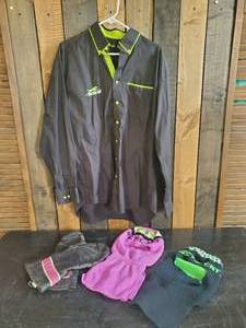 lot 101 image: Vintage Arctic Cat,  Snowmobile Mittens, 2 Full Face Masks, and Long Sleeve Shirt