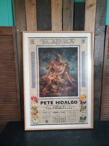 lot 108 image: Incredible Pete Hidalgo 1948 Calender Cigarette Advertising 40 tall Framed Lit Leosa Mexico