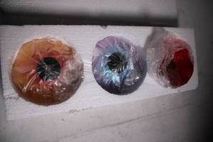 lot A-2 image: Set of 3 Hand-Blown Glass Vases with Multicolor Design