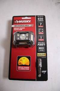 lot 3 image: Husky Rechargeable 650 Lumens LED Headlamp with USB Cable