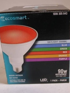 lot 36 image: Ecosmart 90W PAR38 LED Light Bulb with Multicolor Settings
