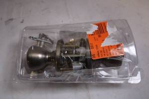 lot 72 image: Unopened Brushed Nickel Door Knob Set with Hardware