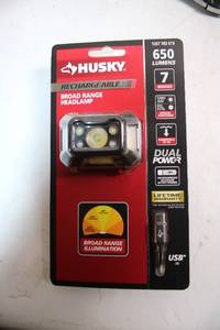 lot 90 image: Husky Rechargeable 650 Lumens LED Headlamp with 7 Modes