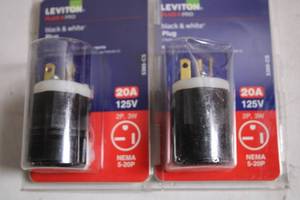 lot 95 image: Set of 2 Leviton 20A 125V Black & White Plugs