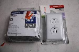 lot 155 image: Commercial Electric Non-Metallic 73 in 1 Cover and Legrand On-Wall Outlet Kit