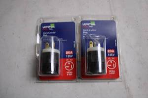 lot 202 image: Set of 2 Leviton 20A 125V Black & White Plugs