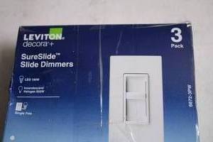 lot 347 image: Leviton Decora SureSlide 3-Pack Slide Dimmers