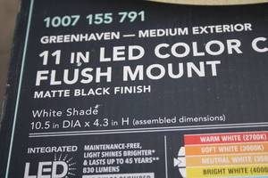 lot 474 image: Hampton Bay 11in LED Color Changing Flush Mount - Matte Black Finish